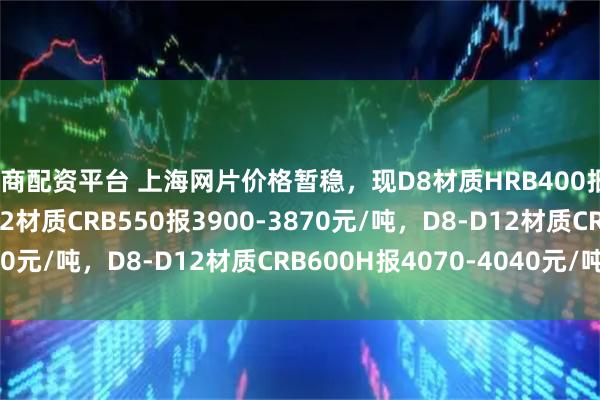 浙商配资平台 上海网片价格暂稳，现D8材质HRB400报3900元/吨，D8-D12材质CRB550报3900-3870元/吨，D8-D12材质CRB600H报4070-4040元/吨。
